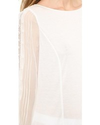 Женская белая кружевная футболка с длинным рукавом от Nina Ricci