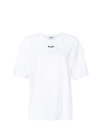 Белая кружевная футболка с круглым вырезом с принтом