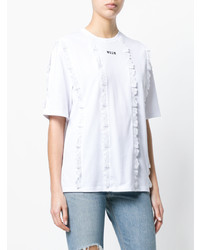 Женская белая кружевная футболка с круглым вырезом с принтом от MSGM