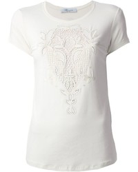 Женская белая кружевная футболка с круглым вырезом от Blumarine