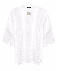 Мужская белая кружевная футболка с круглым вырезом от Dolce & Gabbana