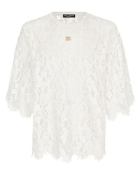 Мужская белая кружевная футболка с круглым вырезом от Dolce & Gabbana