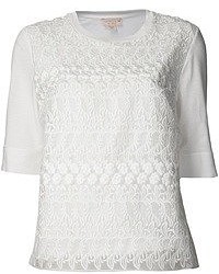 Женская белая кружевная футболка с круглым вырезом от Giambattista Valli