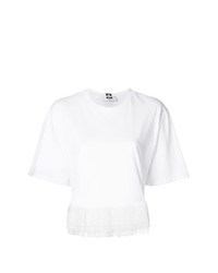 Женская белая кружевная футболка с круглым вырезом от MSGM