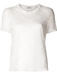 Женская белая кружевная футболка с круглым вырезом от Valentino