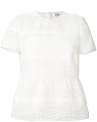 Белая кружевная футболка с цветочным принтом