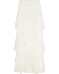 Белая кружевная юбка-миди с рюшами
