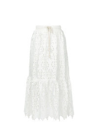Белая кружевная юбка-миди с цветочным принтом