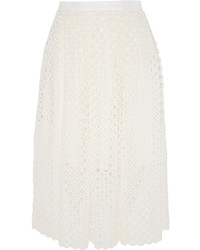 Белая кружевная юбка-миди со складками