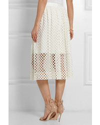 Белая кружевная юбка-миди со складками от Lela Rose