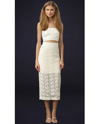 Белая кружевная юбка-миди от Monique Lhuillier