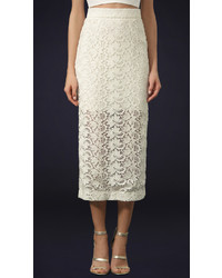 Белая кружевная юбка-миди от Monique Lhuillier
