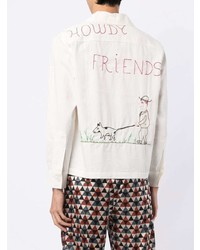 Мужская белая куртка-рубашка с вышивкой от Bode