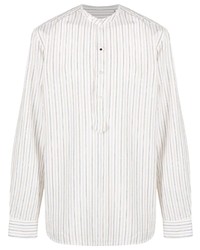Мужская белая льняная рубашка с длинным рукавом в вертикальную полоску от Lardini