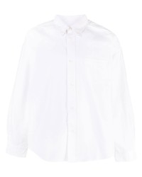 Белая льняная рубашка с длинным рукавом в стиле пэчворк
