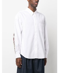 Мужская белая льняная рубашка с длинным рукавом в стиле пэчворк от VISVIM