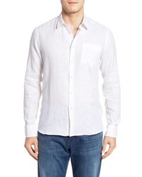 Белая льняная рубашка с длинным рукавом с вышивкой