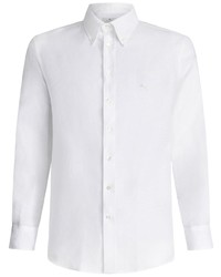 Мужская белая льняная рубашка с длинным рукавом с вышивкой от Etro