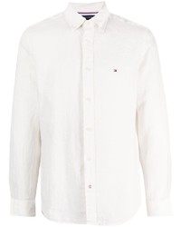 Мужская белая льняная рубашка с длинным рукавом с вышивкой от Tommy Hilfiger