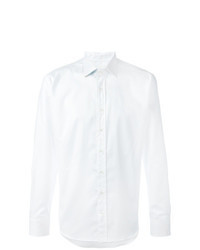 Белая льняная рубашка с длинным рукавом с принтом