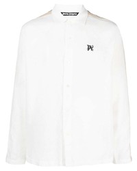 Мужская белая льняная рубашка с длинным рукавом с принтом от Palm Angels