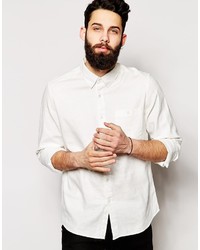 Мужская белая льняная рубашка с длинным рукавом от Asos