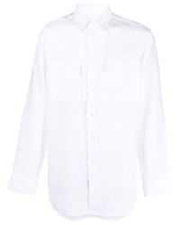 Мужская белая льняная рубашка с длинным рукавом от Brioni