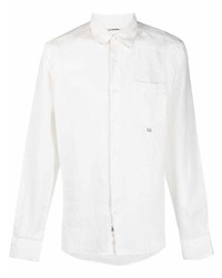 Мужская белая льняная рубашка с длинным рукавом от C.P. Company