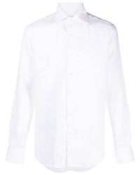Мужская белая льняная рубашка с длинным рукавом от D4.0