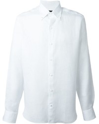 Мужская белая льняная рубашка с длинным рукавом от Ermenegildo Zegna