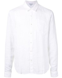Мужская белая льняная рубашка с длинным рукавом от James Perse
