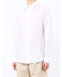 Мужская белая льняная рубашка с длинным рукавом от Emporio Armani