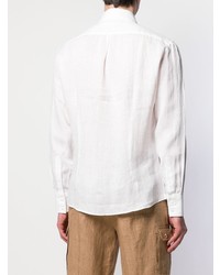 Мужская белая льняная рубашка с длинным рукавом от Brunello Cucinelli