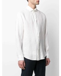 Мужская белая льняная рубашка с длинным рукавом от Emporio Armani
