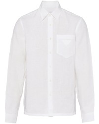 Мужская белая льняная рубашка с длинным рукавом от Prada