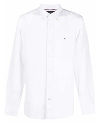 Мужская белая льняная рубашка с длинным рукавом от Tommy Hilfiger