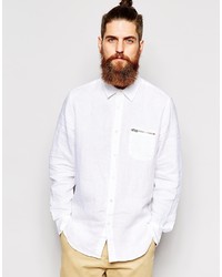 Мужская белая льняная рубашка с длинным рукавом от YMC