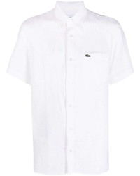 Мужская белая льняная рубашка с коротким рукавом с вышивкой от Lacoste
