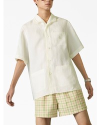 Мужская белая льняная рубашка с коротким рукавом с вышивкой от Gucci