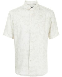 Мужская белая льняная рубашка с коротким рукавом с цветочным принтом от D'urban