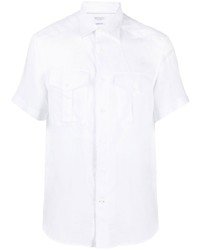Мужская белая льняная рубашка с коротким рукавом от Brunello Cucinelli