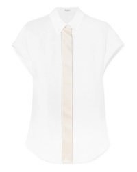 Женская белая льняная рубашка с коротким рукавом от Brunello Cucinelli