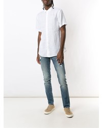 Мужская белая льняная рубашка с коротким рукавом от Armani Exchange