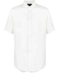 Мужская белая льняная рубашка с коротким рукавом от Emporio Armani