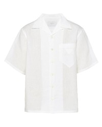 Мужская белая льняная рубашка с коротким рукавом от Prada