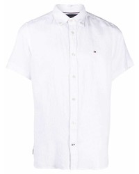 Мужская белая льняная рубашка с коротким рукавом от Tommy Hilfiger