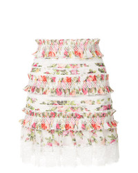 Белая мини-юбка с цветочным принтом от Zimmermann