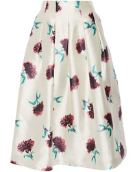 Белая пышная юбка с цветочным принтом от Oscar de la Renta