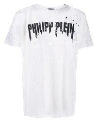 Мужская белая рваная футболка с круглым вырезом от Philipp Plein