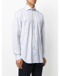 Мужская белая рубашка в шотландскую клетку от Kiton